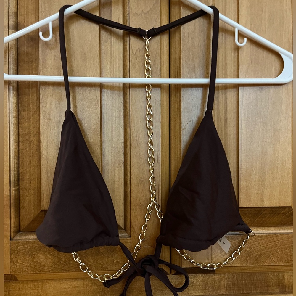 Medium Brown Chain Detail Bikini Top